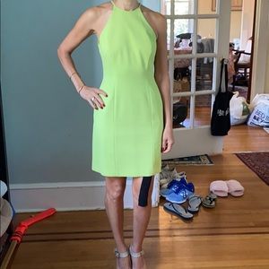 Sexy halter mini dress in lime green